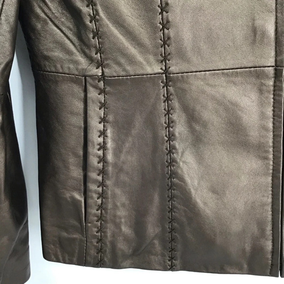 Coldwater Creek Metallic Leather Zip Jacket Coat Bronze Luxury Size XS - Picture 6 of 8